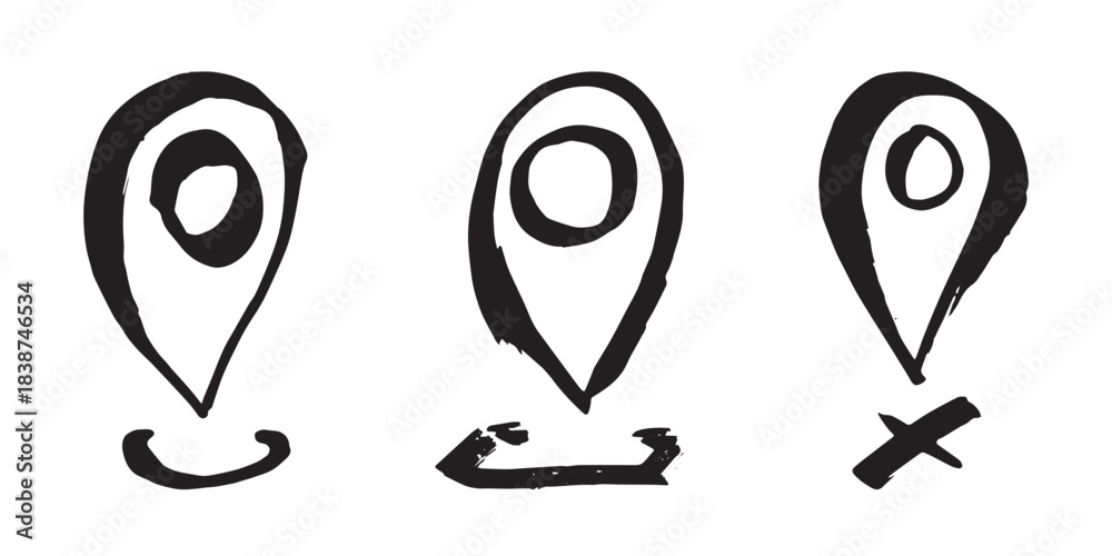 Set of hand drawn map pin Map marker pointer sign GPS and mapping tools ...