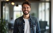 © gu - Confident and smiling handsome hipster man standing in the office. High quality