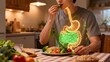 © Swetlana - Man eating with glowing digestive system visualization. Gastroenterology concept showing food digestion and nutrient absorption for nutrition and gut health content.