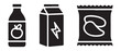© CreatetiveDesignX - Black silhouettes of common grocery store items including a juice bottle, energy drink carton, and snack bag.