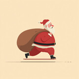 Medium Back View Santa Claus Skateboarding with Gift Sack — Simple Flat Cartoon Illustration
