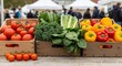 © Chromiq - Abundant fresh produce in rustic wooden crates at a lively farmers market showcasing healthy ingredients and seasonal bounty.