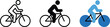 © rayhan039 - Three styles of a cyclist icon showing a person riding a bicycle Keywords: cyclist, bicycle, bike, riding, sport, recreation