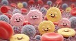 © Anwarul - Cartoon blood cells with smiling faces and wavy appendages
