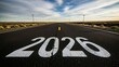 © BEST  - White numbers 2026 painted on asphalt road stretching towards horizon under blue sky with clouds year