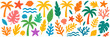 © top dog - Colorful tropical elements including palms and leaves. Bright shapes create playful summer mood