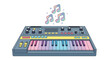 © rashyn - Colorful synthesizer keyboard with musical notes floating above creative music concept.