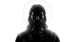 © Thai - Minimal shadowy portrayal of Jesus rendered on a clean white background, expressing sacred presence, quiet mystery, and spiritual contemplation through subtle contrast and restrained devotional simpli