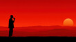 © sharafmaksumov - Man drinking silhouette against a sunset background