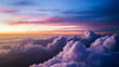 © Naznin - Breathtaking aerial view of fluffy clouds bathed in the vibrant, dramatic hues of a colorful sunset or sunrise sky, creating a serene and expansive natural landscape