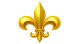 Golden fleur de lis symbol with shiny metallic finish, elegant and classic design, often used in heraldry, royalty, and French culture, representing nobility and tradition