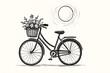 © naphat - Night date sketch a vintage bicycle with a basket of flowers illustrated in a charming hand drawn style under the warm sunlight creating a peaceful cheerful mood