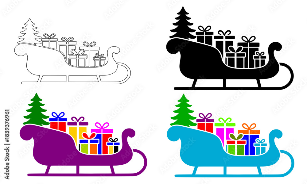 Christmas Sleigh with Gift Boxes and Christmas Tree Set, Santa's Sledge ...