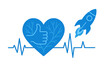 © Alan - Heart symbol and rocket show support for health and innovation on a simple white background