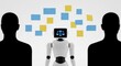 © zephyr - AI Robot Mediator with Balance Scale Icon Between Two Silhouettes, Representing Future of Law, Justice, Ethics, and Conflict Resolution Technology