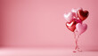 ©  BluE Pic - Glossy heart shaped balloons bunch floating on pink pastel background, minimalist valentine day concept, love and romance celebration, 3d render, copy space.