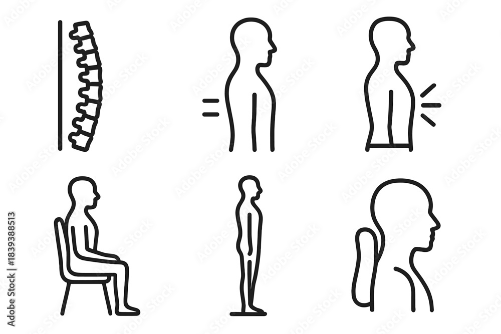 Posture Alignment Icons. Posture Correction linear set: straight spine ...