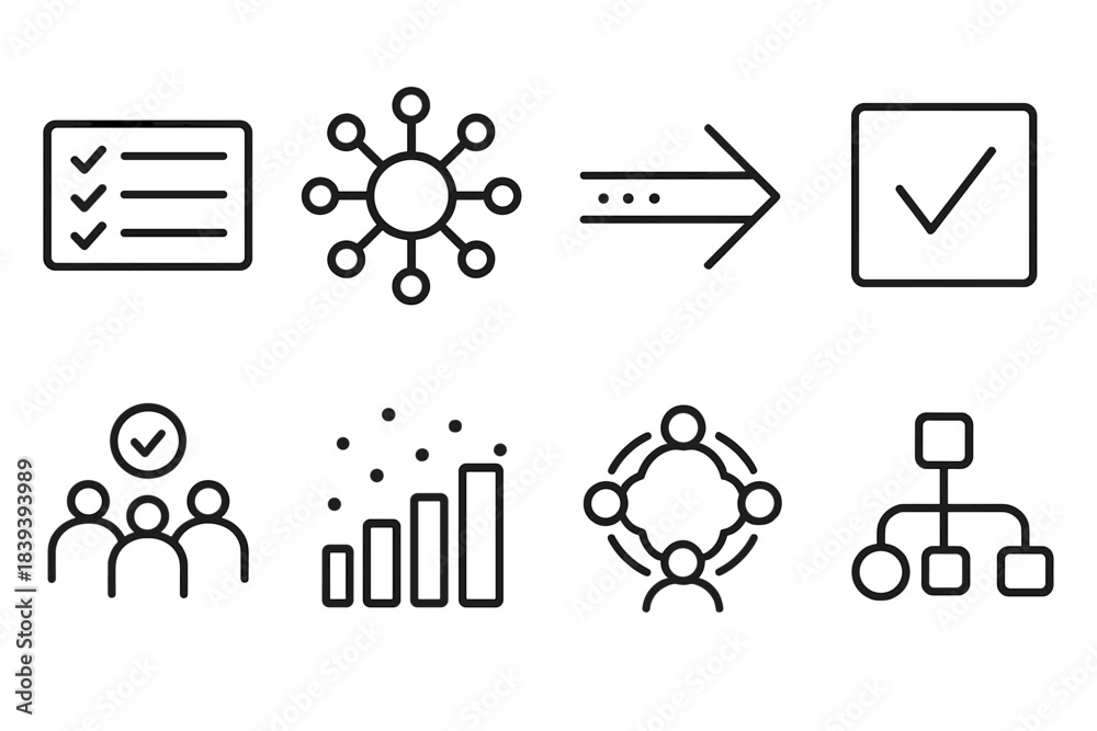 Distributed Node Consensus Web Vector Grassroots Protocol Icons. Grassroots Protocol Modes linear set ...