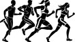 © Yawer - Group of four athletes running in silhouette representing competitive track and field marathon or fitness training