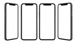 © Baba - Four identical smartphones in different orientations with black screens against a white backdrop