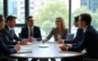 © Mason - Business people engaged in round table discussion in conference room. Blurred image business partners meeting. Interior setting highlights modern business lifestyle, corporate convention. Focused on