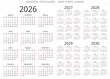 © Alex - Portuguese annual calendar 2026, 2027, 2028, 2029, 2030 year. Vector Portugal. Week starts sunday
