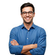 © sujon1638 - Smiling caucasian man wearing blue button down shirt and glasses with arms crossed isolated on transparent background