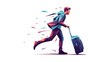 © 123levit - Abstract illustration of a man running with a suitcase on a white background
