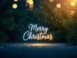 © W.O.W - Merry Christmas neon sign on bokeh background with spruce branches. Festive greeting for holiday card or winter celebration.