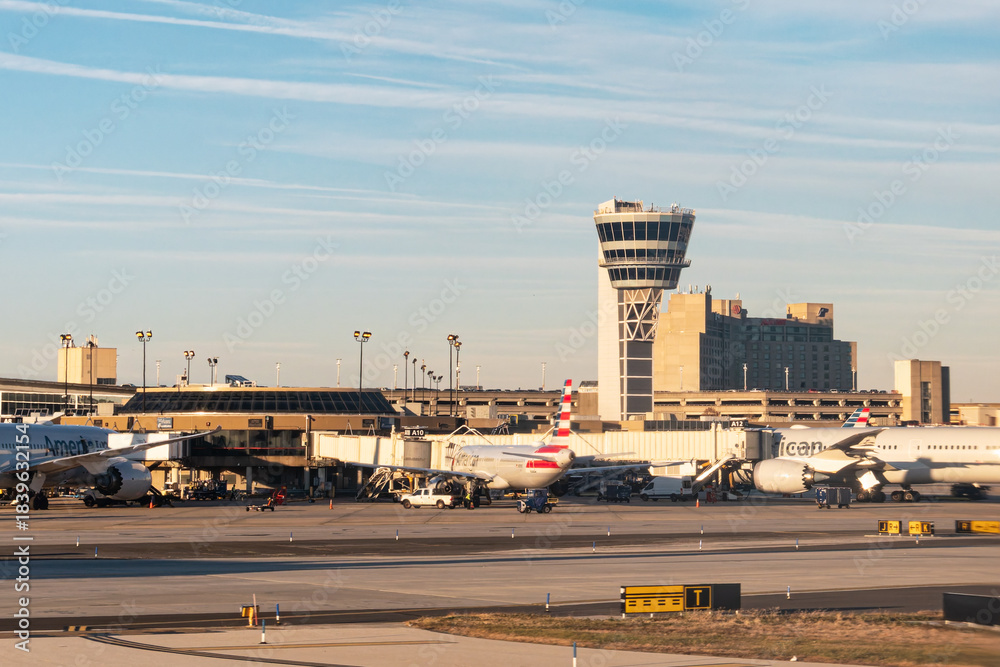 Philadelphia, PA - Dec 3, 2025: The air traffic control tower at ...