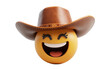 © Ahsan Raza - 3D emoji face wearing a cowboy hat with a wide grin captured in bright high key studio lighting isolated on transparent background PNG