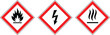 © The Plaid City - Set of hazard warning signs: fire hazard, hot surface sign, electric high voltage safety symbol