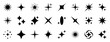 © Carpe Diem - Sparkle icons set. Shining star symbols and twinkle shapes in simple solid style. Clean minimal glow and sparkle collection for decorative elements, highlights and magical light effects - stock vector