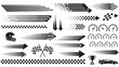 © Toro166 - High speed motion arrow and racing elements set with dynamic lines, checkered flags, speed trails, and directional graphics for motorsport and action design