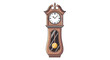 © Jangkrik - A traditional grandfather clock with a visible pendulum and mechanical workings on a plain white background, representing engineering and industry concepts.