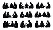© JubaerAhmed - a collection of nine black silhouettes depicting various seated and interacting human figures in different poses silhouette