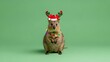 © 99Image  - Quokka Christmas on Green, isolated green, Christmas hat