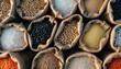 © Graph Squad - Assortment of Grains: An enticing assortment of various grains spills from rustic sacks, showcasing the diverse colors and textures of nature's bounty.