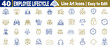 © Logo Solution - Employee lifecycle line art icons set. Covering legal aspects, team collaboration, career progression, and time management vectors.