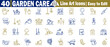© Logo Solution - 40 garden care line art icons. Easy to edit for gardening tools, plant growth, watering, planting, harvesting, and outdoor activities vector illustration.