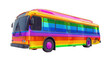 © LAXMI - Vibrant multicolored bus with rainbow gradient design and reflective windows isolated on transparent background