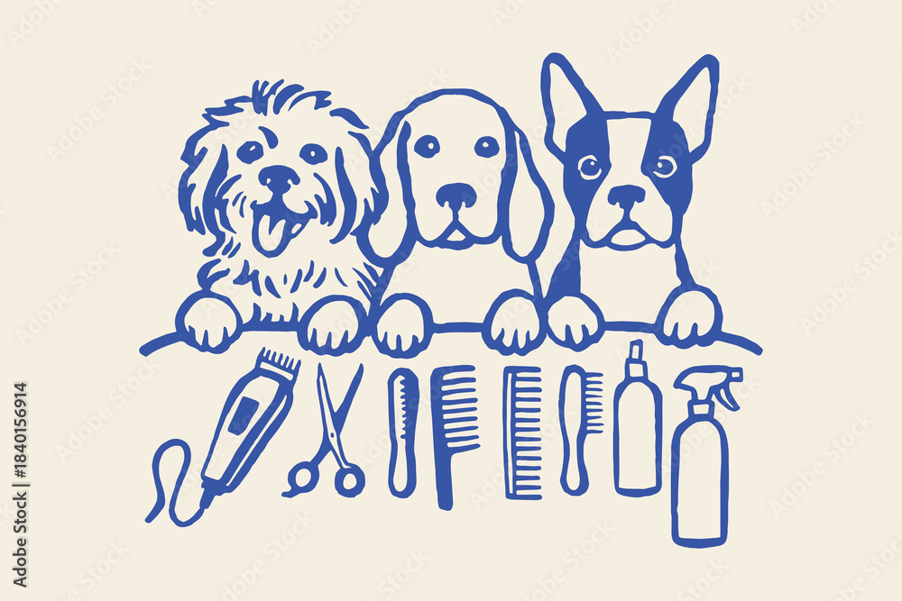 Dog grooming salon tools cartoon sketch vector illustration Stock ...