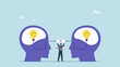 © Saklarboy - Businessman connect to bright up lightbulb idea on human head. Communication for success, connect idea or understanding, agreement or solving problem together, cooperation or collaboration.