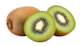 Fresh kiwi fruit arrangement isolated on a dark black background