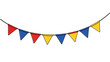 © vera - Vibrant string of red, blue, and yellow triangular pennant flags, perfect for festive decorations, celebrations, parties, and adding a cheerful atmosphere to any event
