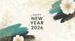 © PhotoArtHub - Floral design with gold foliage and teal brushstrokes, showing 'Happy New Year 2026', representing celebration, fresh start, and hope for the future