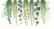 © sugeh - Botanical Cascade - Watercolor Hanging Plants Illustration on White Background.