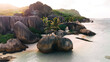 © Ivan - Stunning tropical beach on Coco island at Seychelles, giant granite rocks on the beaches, happy Young couple man and woman walking n the beach