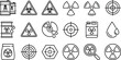 © LineArt Haven - Dangerous chemical and radioactive hazard icon set showing toxic waste symbols, biohazard warnings, contamination alerts, safety signs and risk indicators