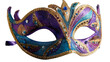 © Subro - A colorful handcrafted masquerade mask with ornate textures and sparkling accents on transparent png background. Ai generated